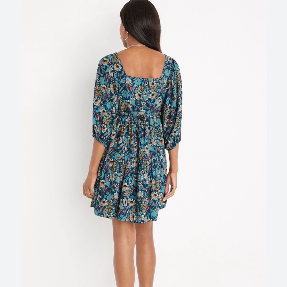 Maurices Puff Sleeve Floral Mini Babydoll Teal Dress 12 - Picture 3 of 9